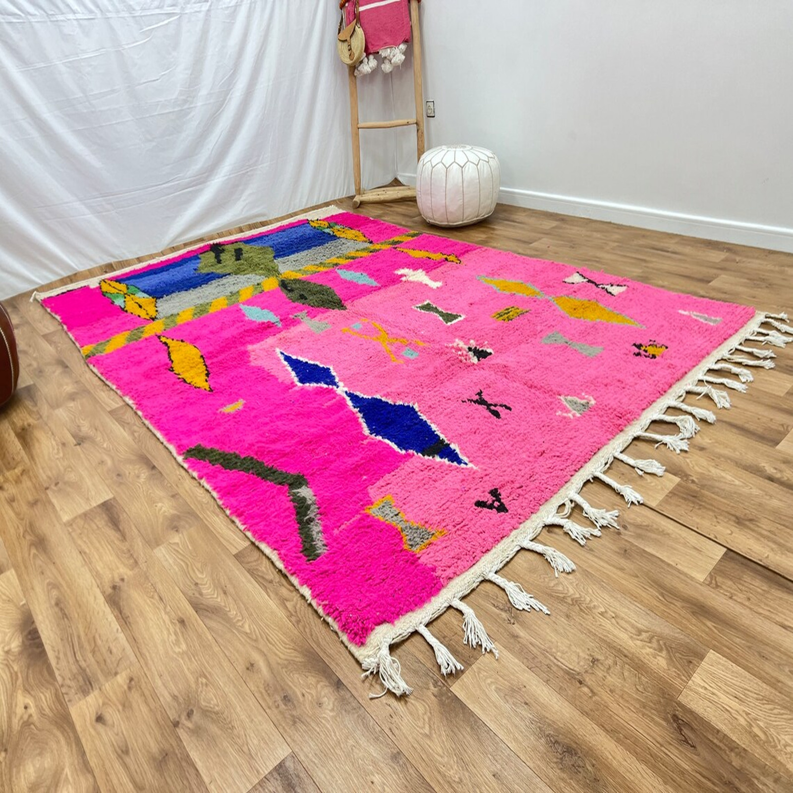 Moroccan Berber Rug Handwoven Wool Boho Tribal Geometric Carpet for Living Rugs