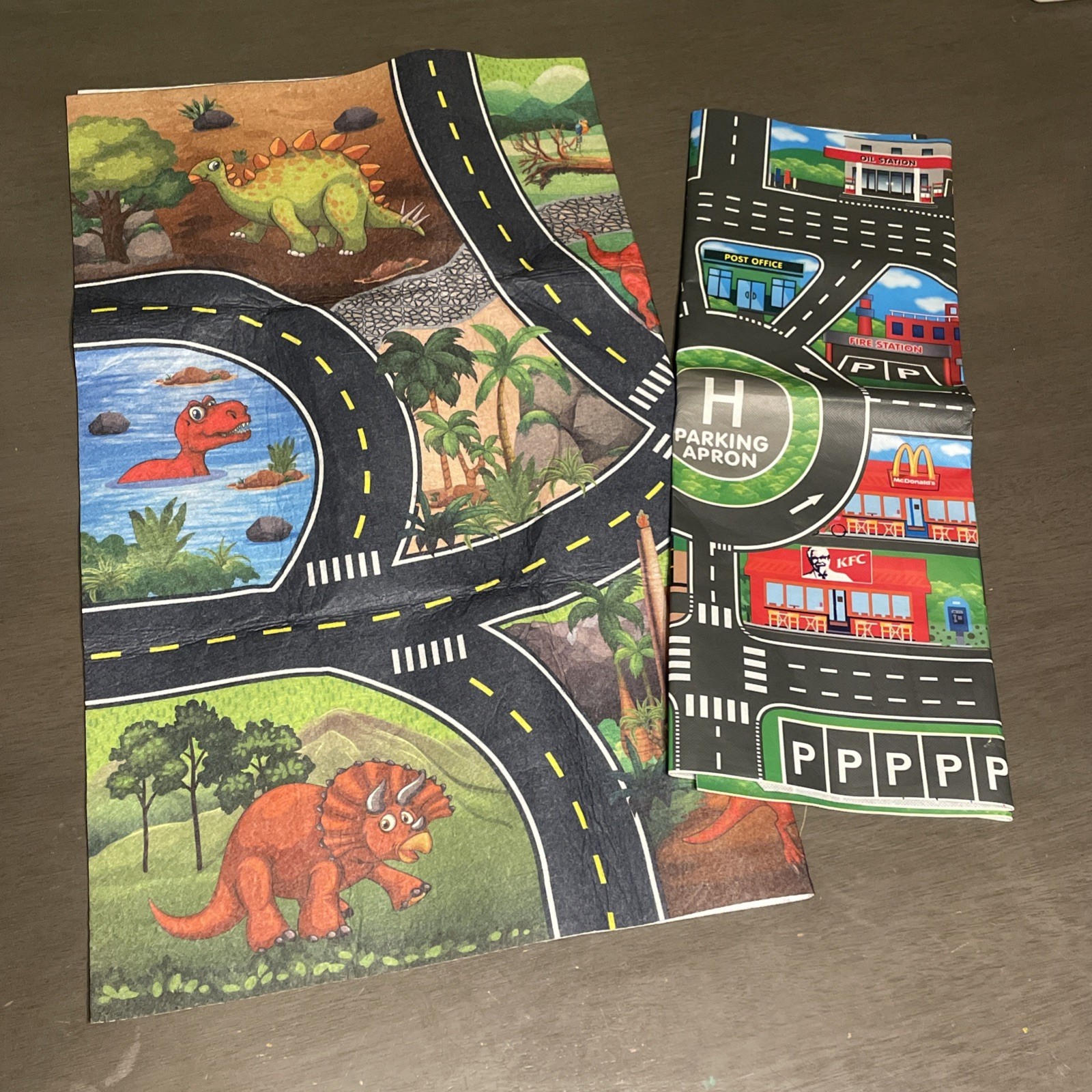 Fabric Dinosaur Road Rug Play Mat And City Rug Play Mat Travel Size