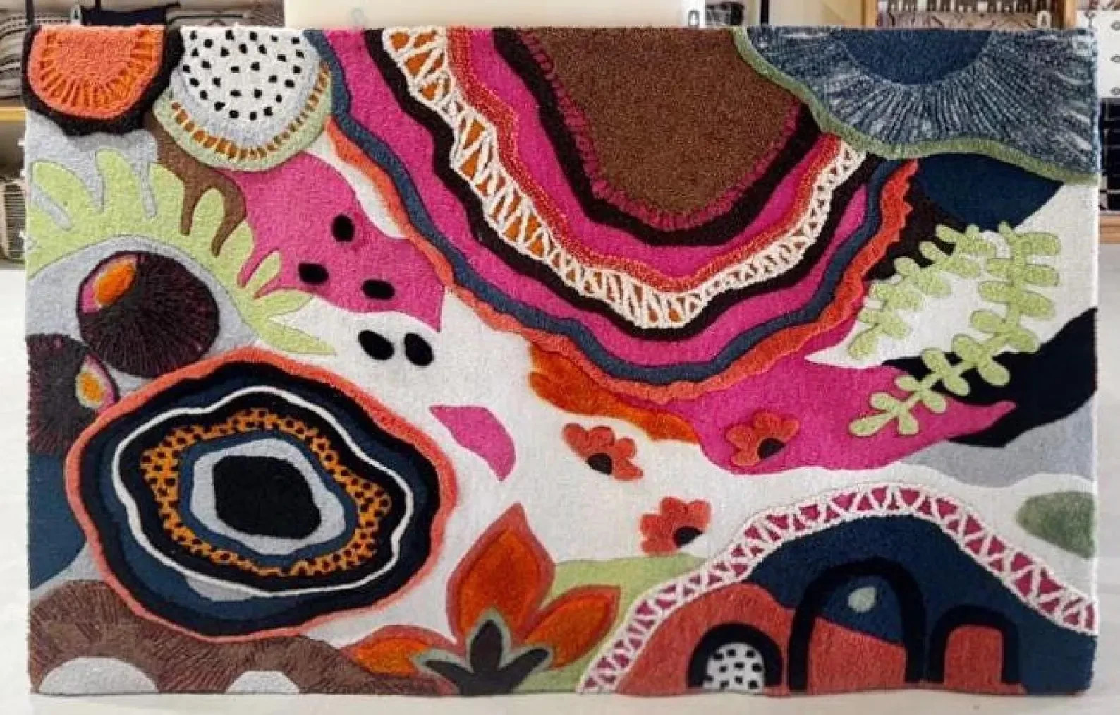 Hand Tufted Rug Wool Wall Rug: Colorful Modern Floral Textile Art Decor
