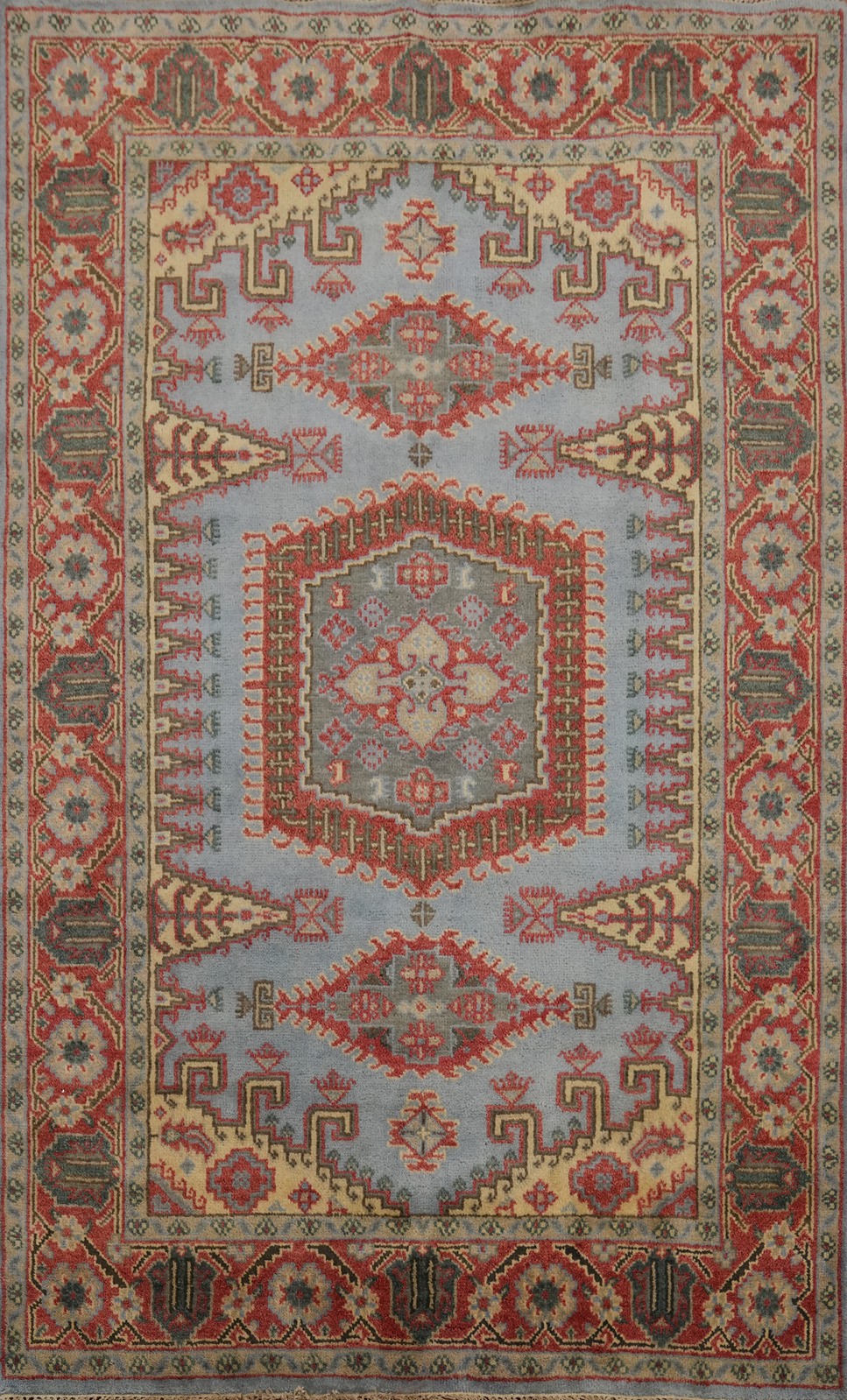 Handmade Traditional Light Blue Wool Carpet Geometric Indian Area Rug 6×9 Ft