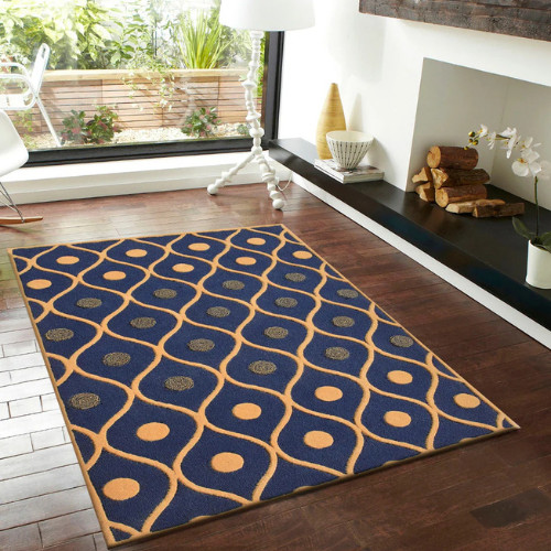 Blue Hand Tufted Wool Rug, Wool Carpet Abstract Handmade Wool Area Rug Room