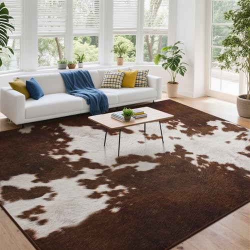 4×6 Area Rugs for Living Room, Machine Washable Cow Print Rug for Bedroom,