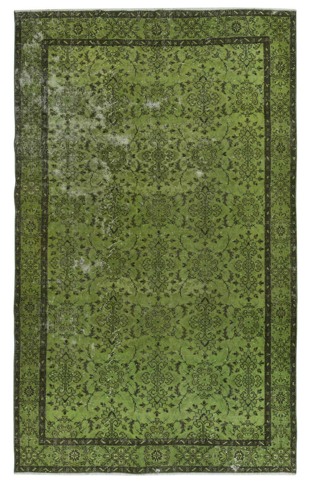 6.4×10.2 Ft Contemporary Handmade Floral Pattern Turkish Area Rug in Green