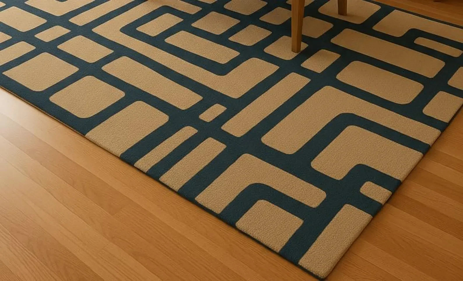 Hand Tufted Wool Rug | Modern Navy Blue, Beige Geometric Area Rug Grid Carpet