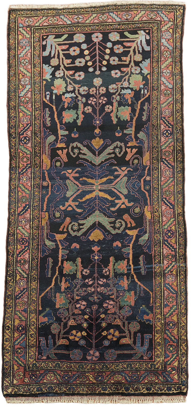 5×10 Hand-Knotted Wool Traditional All-Over Area Rug in Blues & Coral Hues
