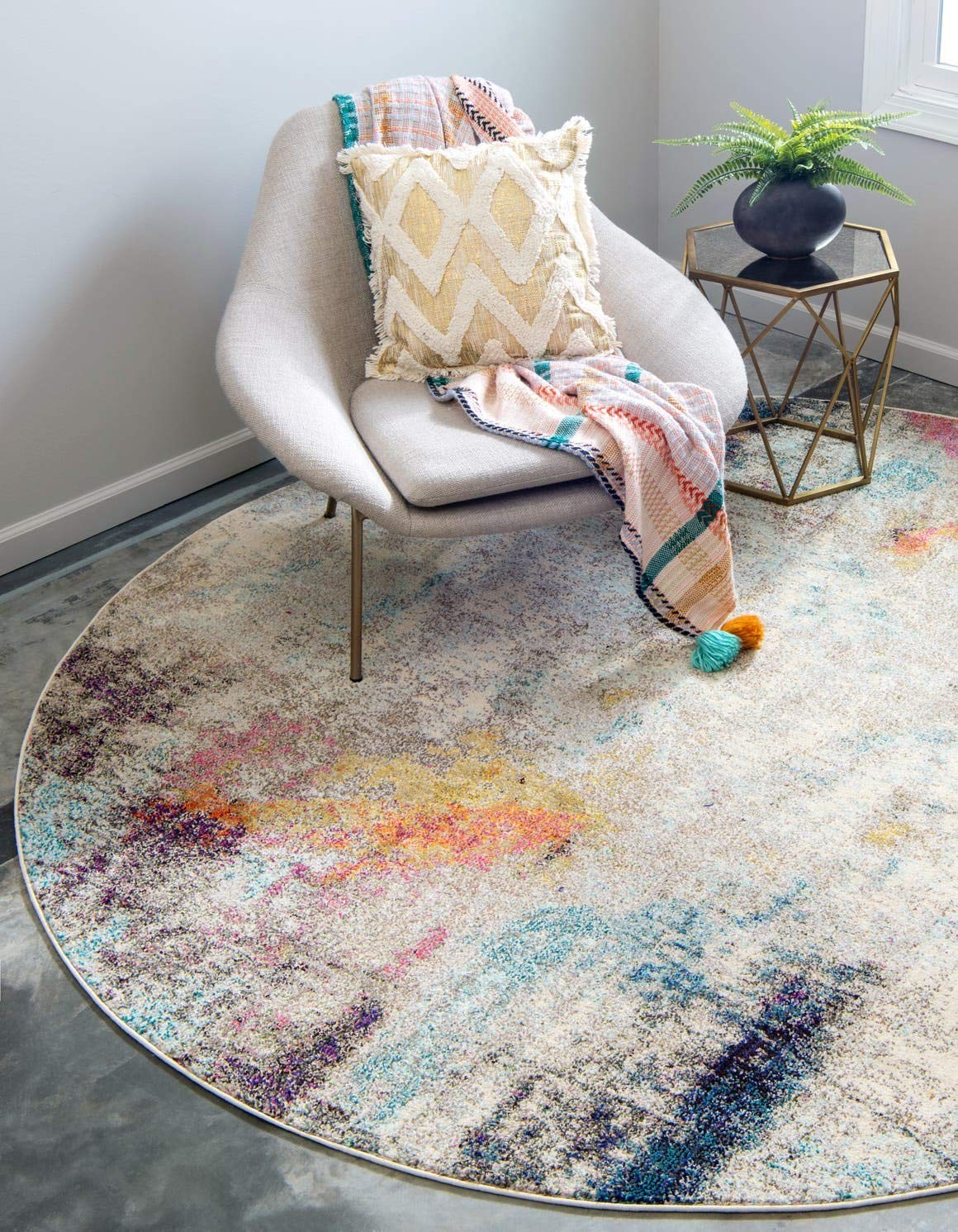 Chromatic Collection Area Rug – Tybee (6′ 1″ Round Beige/Blue)