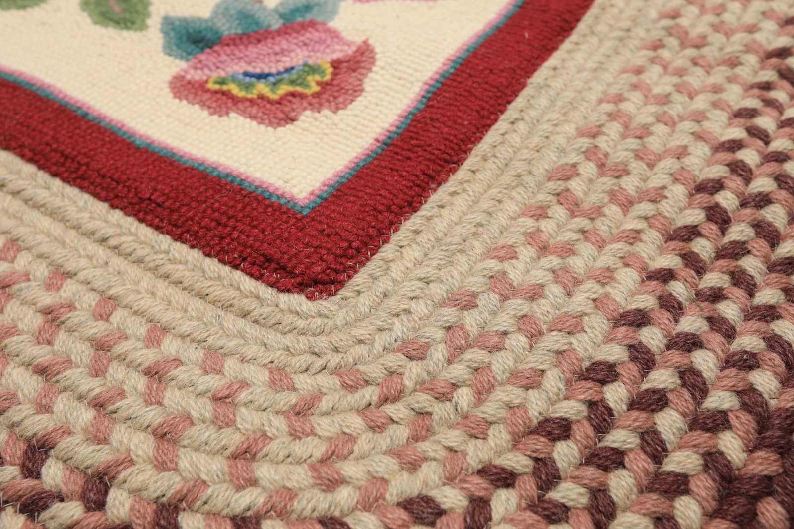Vintage 4×6 Hand Braided Wool Ivory Transitional Floral Handmade Oval Rug