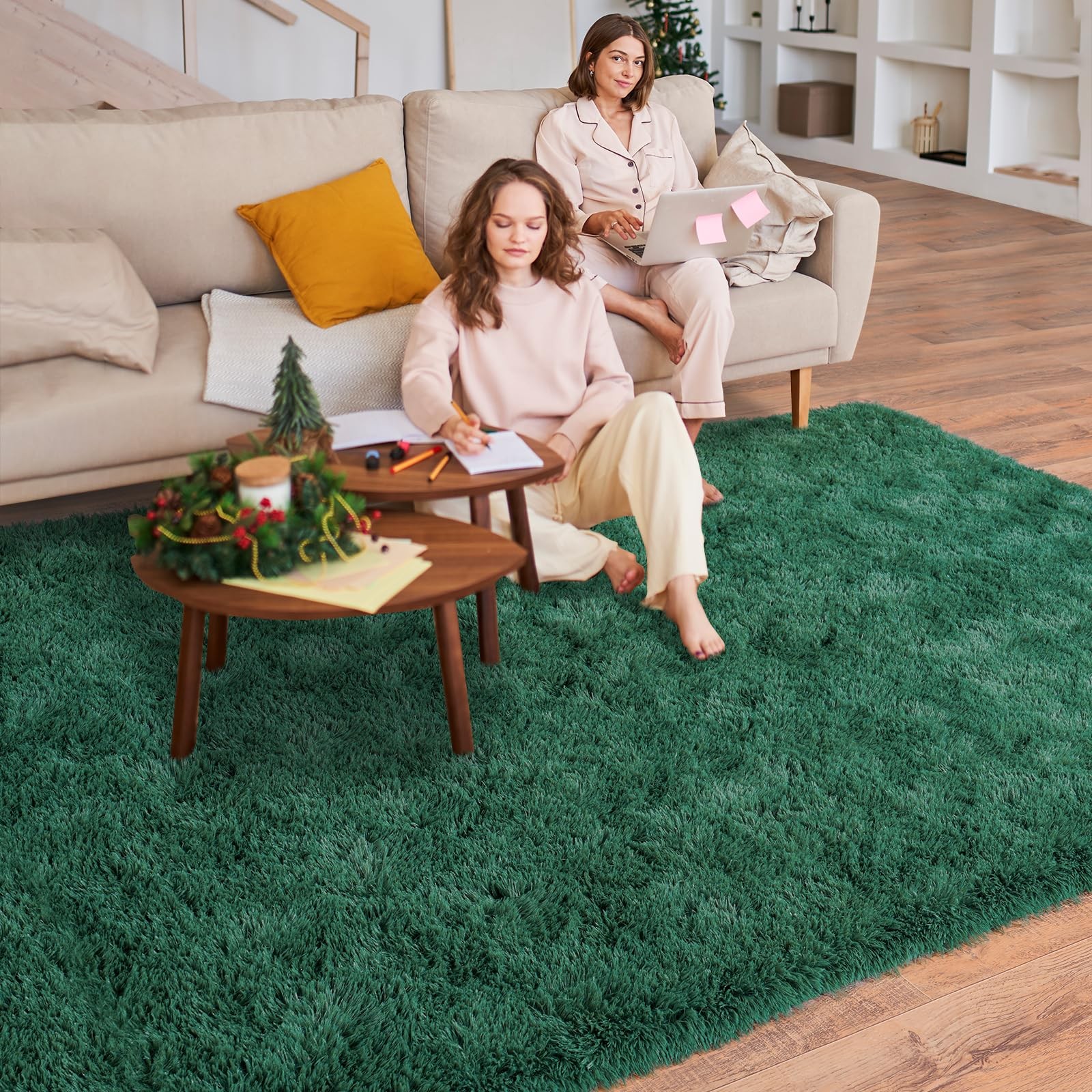 Dssimo 6×9 Super Fluffy 6×9 Rug for Bedroom, Modern Shag Dark Green Area Rugs…