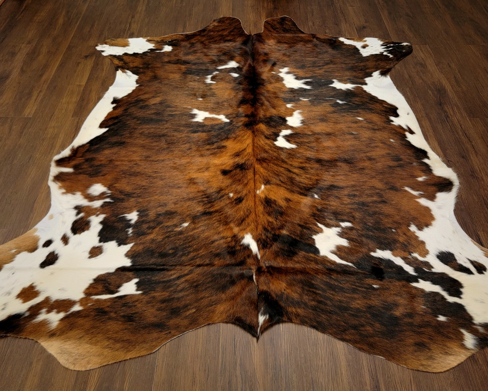 Cowhide Rug Natural Premium Colombian Exotic Tricolor XLarge Hair on 81″x80″