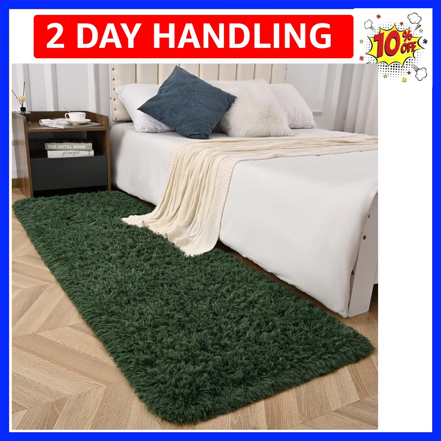 Deep Green Runner Area Rugs for Bedroom Living Room, 2×4 Feet Fluffy Bedside …