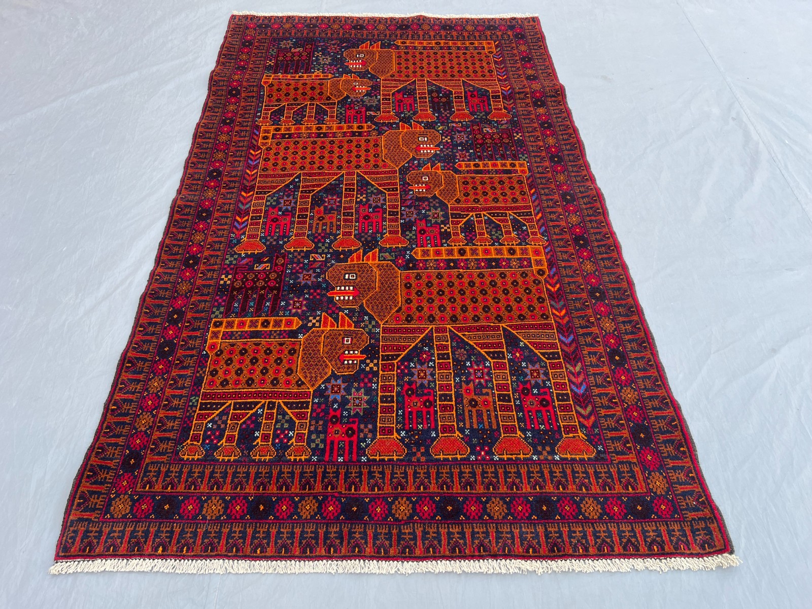 4×7 Vibrant Baluchi Pictorial Rug Afghan Wool Carpet Animal Tribal Folk Art Deco