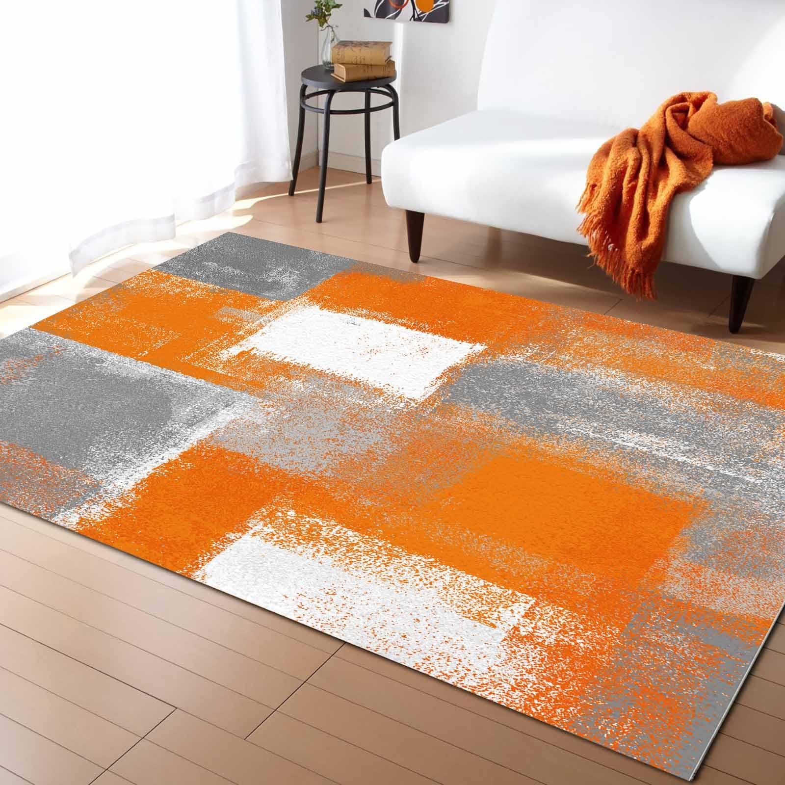 Rugs Abstract Geometric Oil Painting Orange Area Rug Non-Slip Stain-Proof Acc…