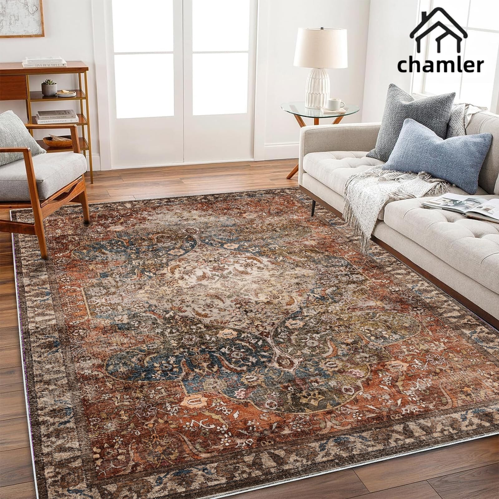 5×7 Washable Area Rug Vintage Rug Traditional Floor Cover Foldable Thin Rug K…