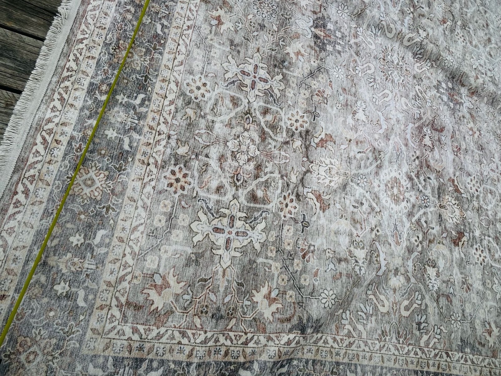 Tumble Washable Area Rug, Vintage Damask Distressed Print, 8ft x 10ft