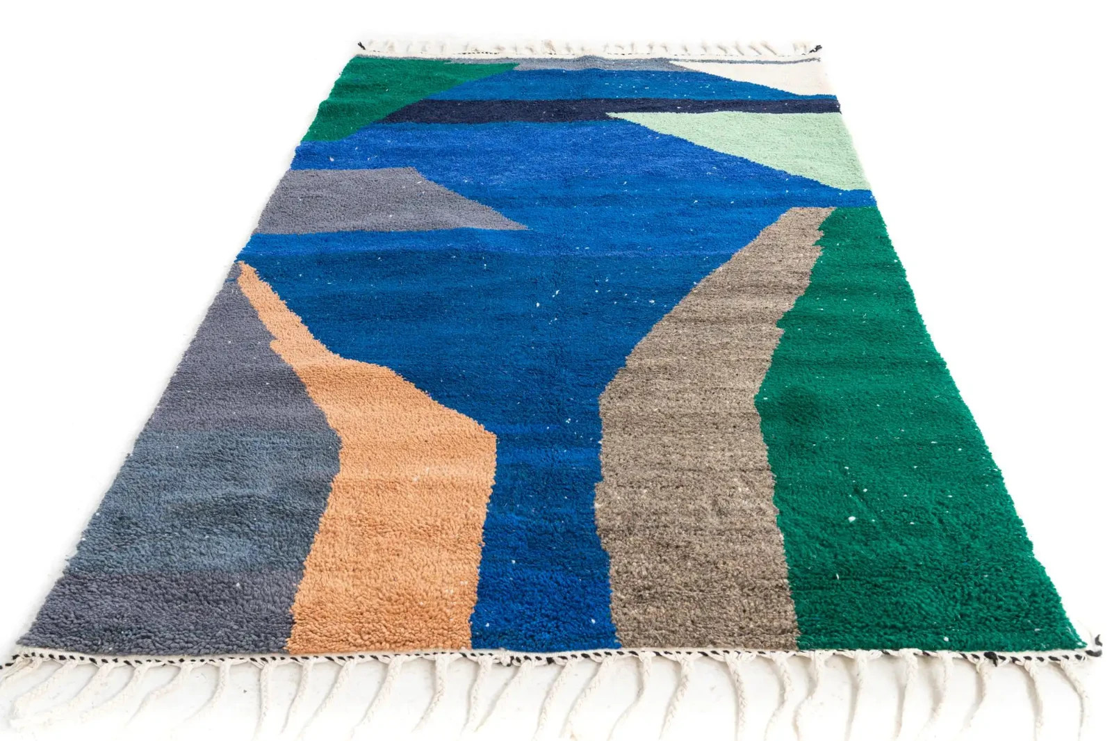 Color Blue, Gray, Green, Light Green, Black, Ivory, Tan Design Moroccan Wool Rug
