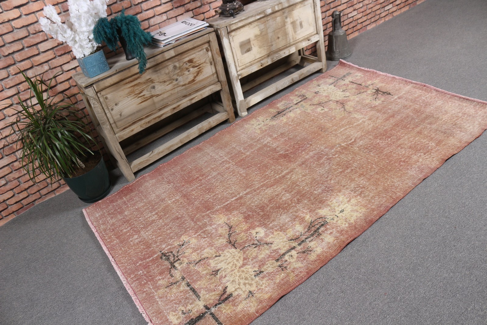 3,9×6,8 ft Rug, Area Turkish Rug, Red Ikat Rug