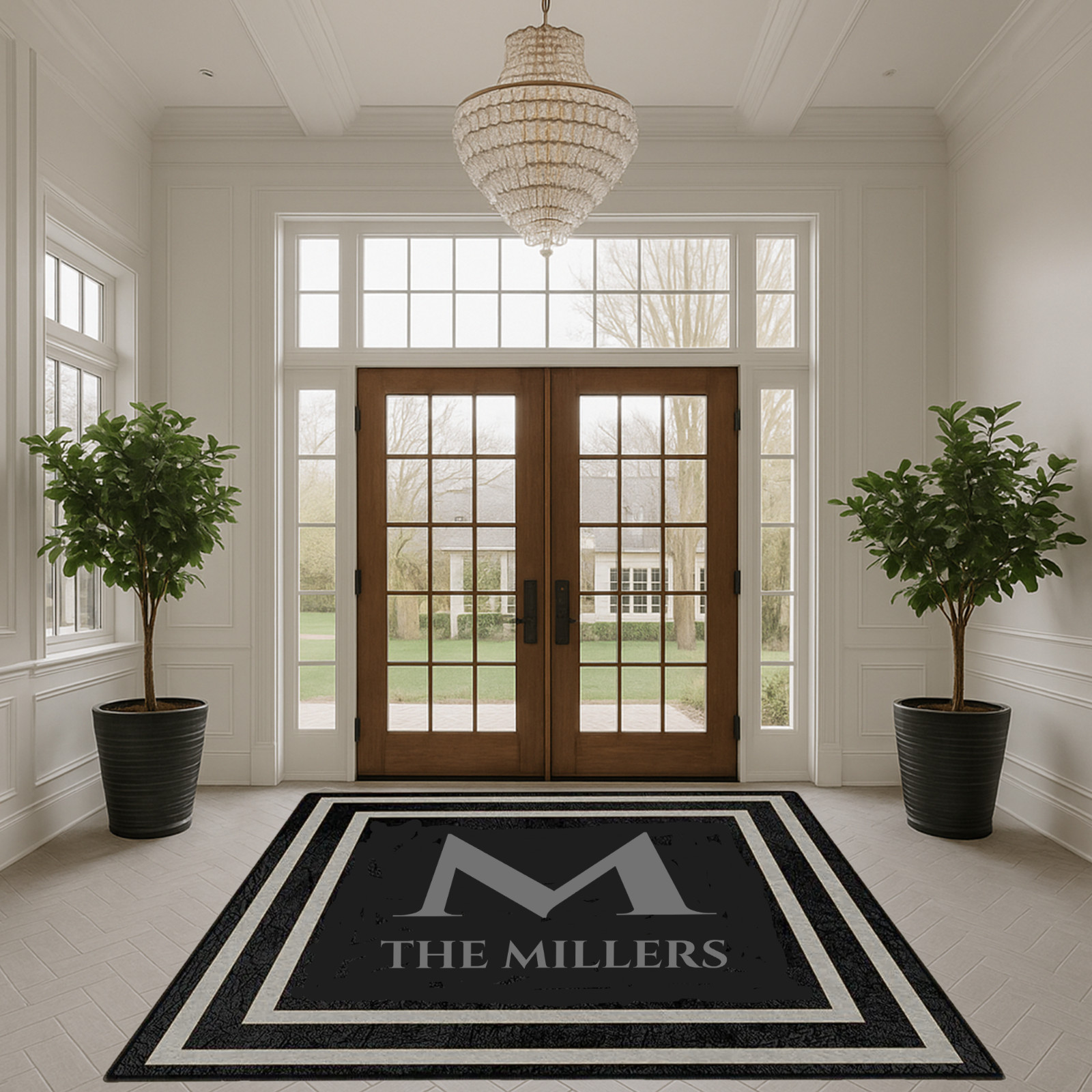 Luxury Black Custom Family Name Rug | Personalized Initial Entryway Mat