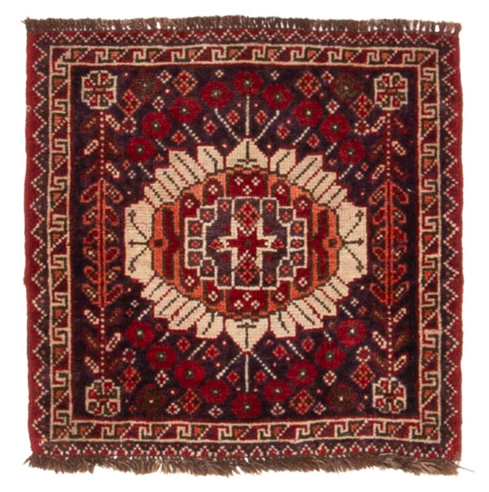 Vintage 1’10” x 1’10” Traditional Hand Knotted Vegetable Dye Wool Area Rug