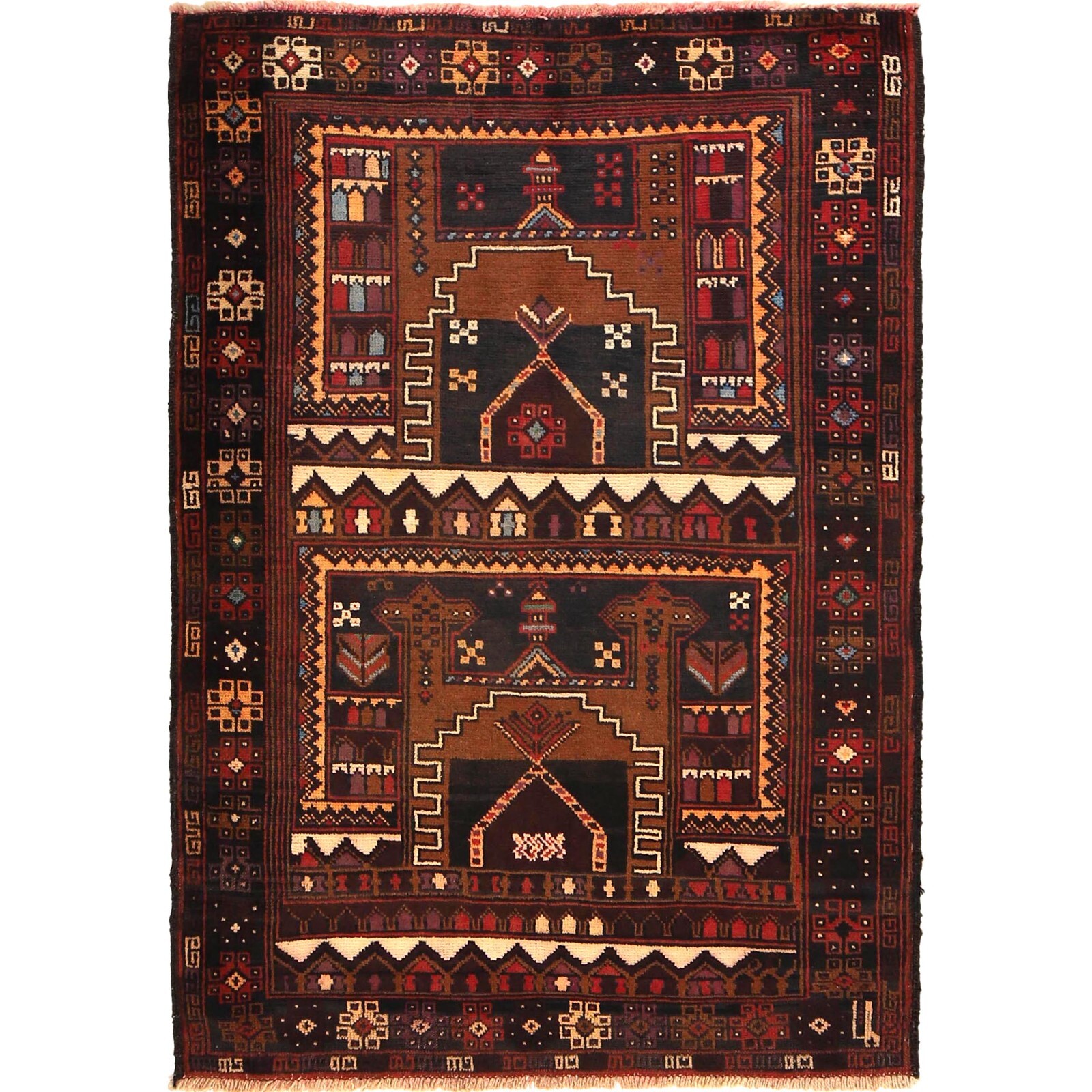 New Afghan Hand Knotted Tribal Oriental Prayer Wool Area Rug, 3’4×4’10 ft R13752