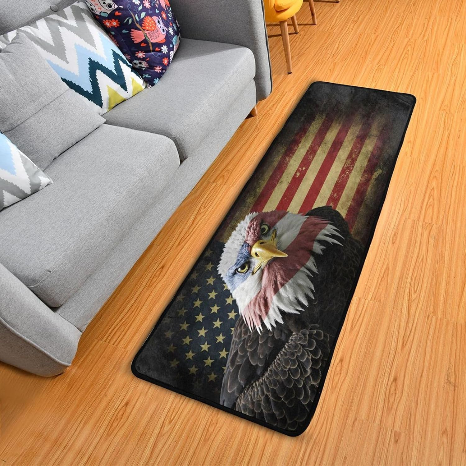 American Bald Eagle Flag Runner Rug Floor Mat Non-Skid Fourth of July Kitchen Ru