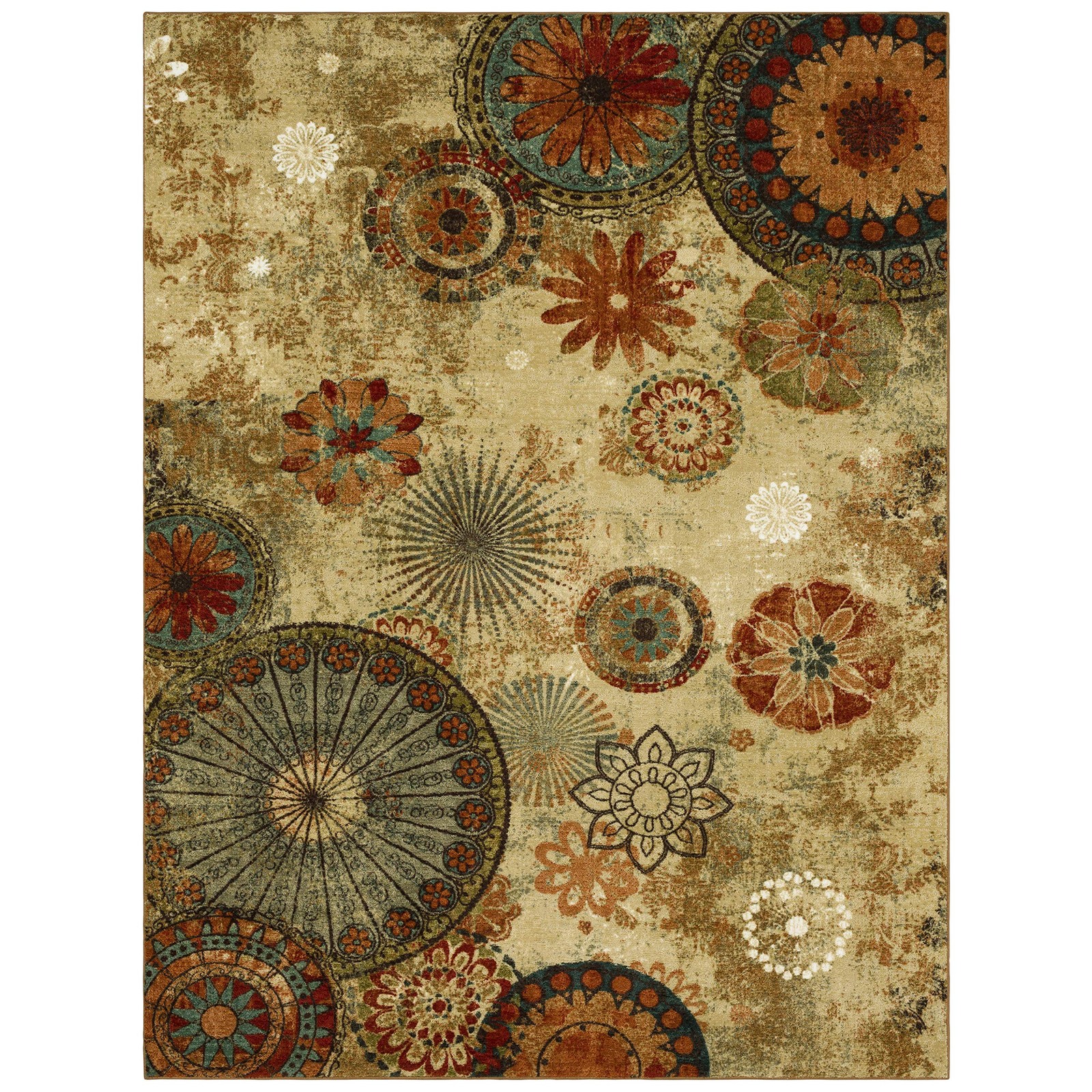 Caravan Ornamental Floral Medallion 6′ X 9′ Area Rug Orange For Living Room Dini