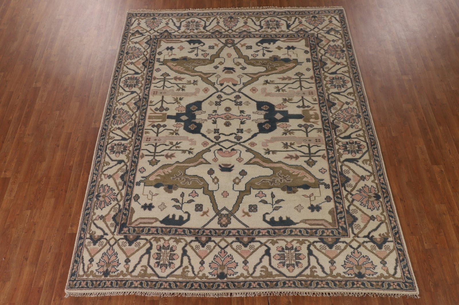 Ivory Oushak Oriental Area Rug 8×10 Hand-knotted Wool All-Over Pattern Carpet