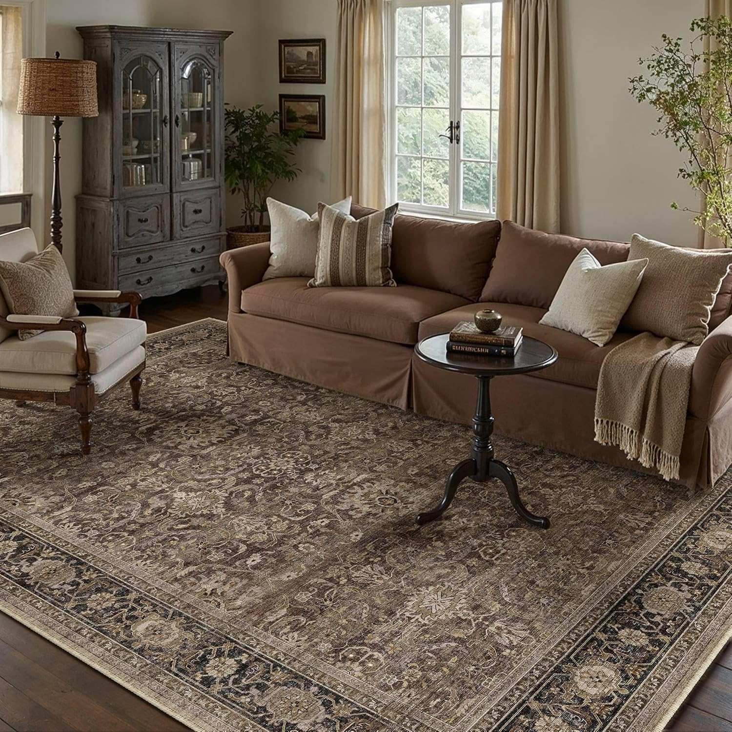 Vintage Brown Washable 5×7 Area Rug – Soft, Durable, Non-Slip, Stain Resistant