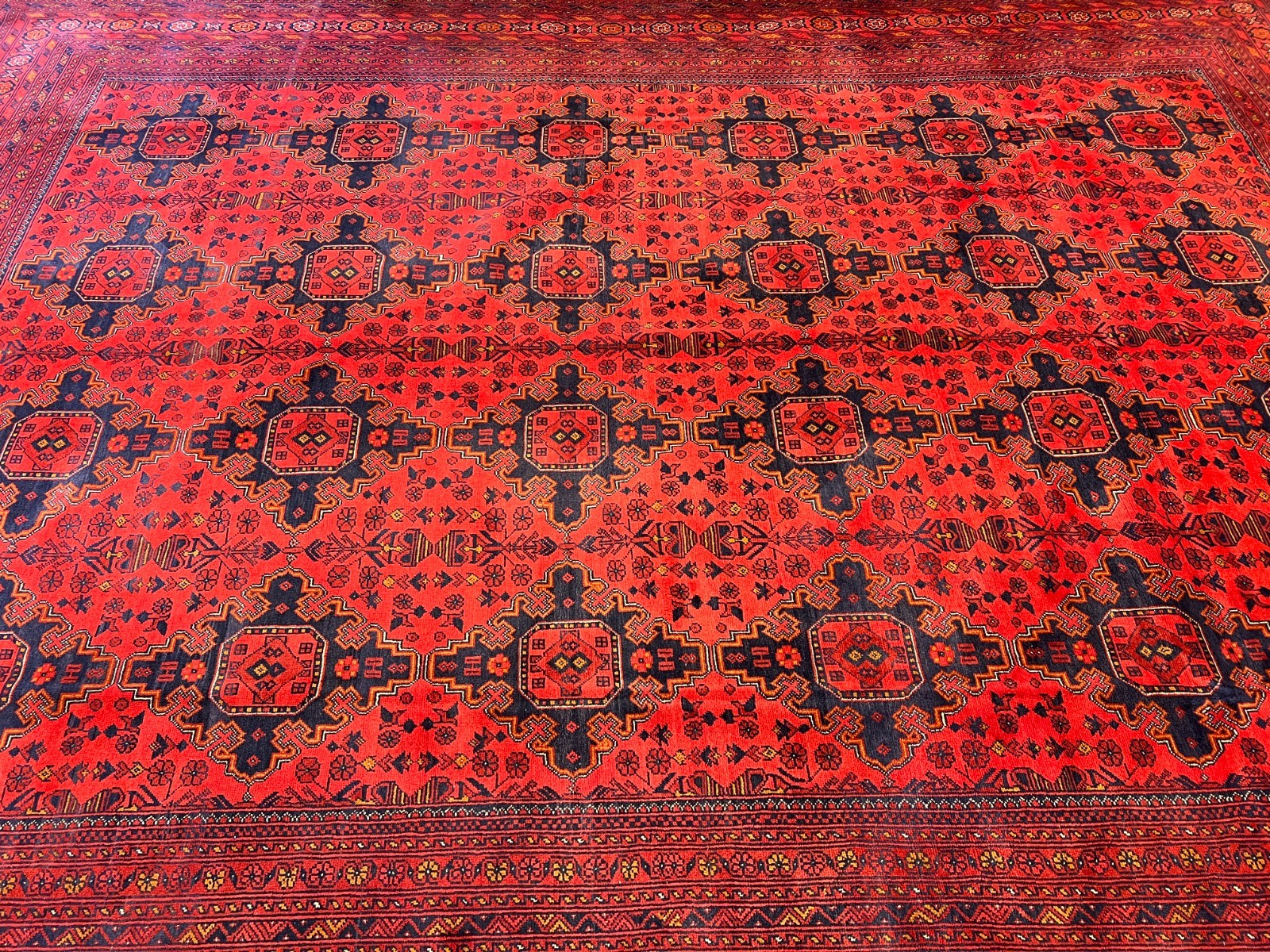9’11 x 13’3 Ft Striking Afghan Tribal Hand Knotted Wool Rug Red Navy Geometric
