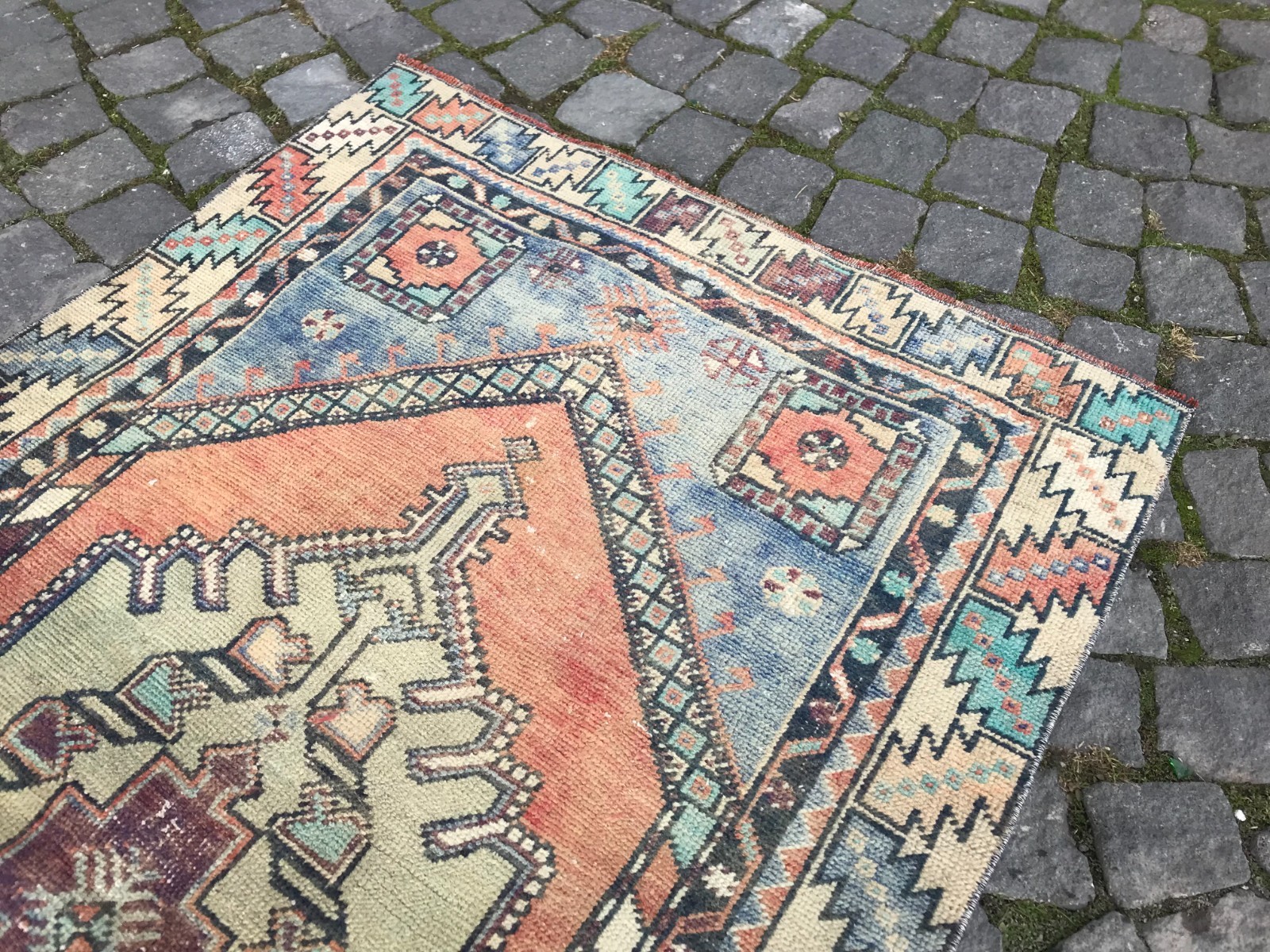 Bohemian Area Rug Handmade Wool Rug Turkish Vintage Traditional Rug 2,9 x 5,2 ft