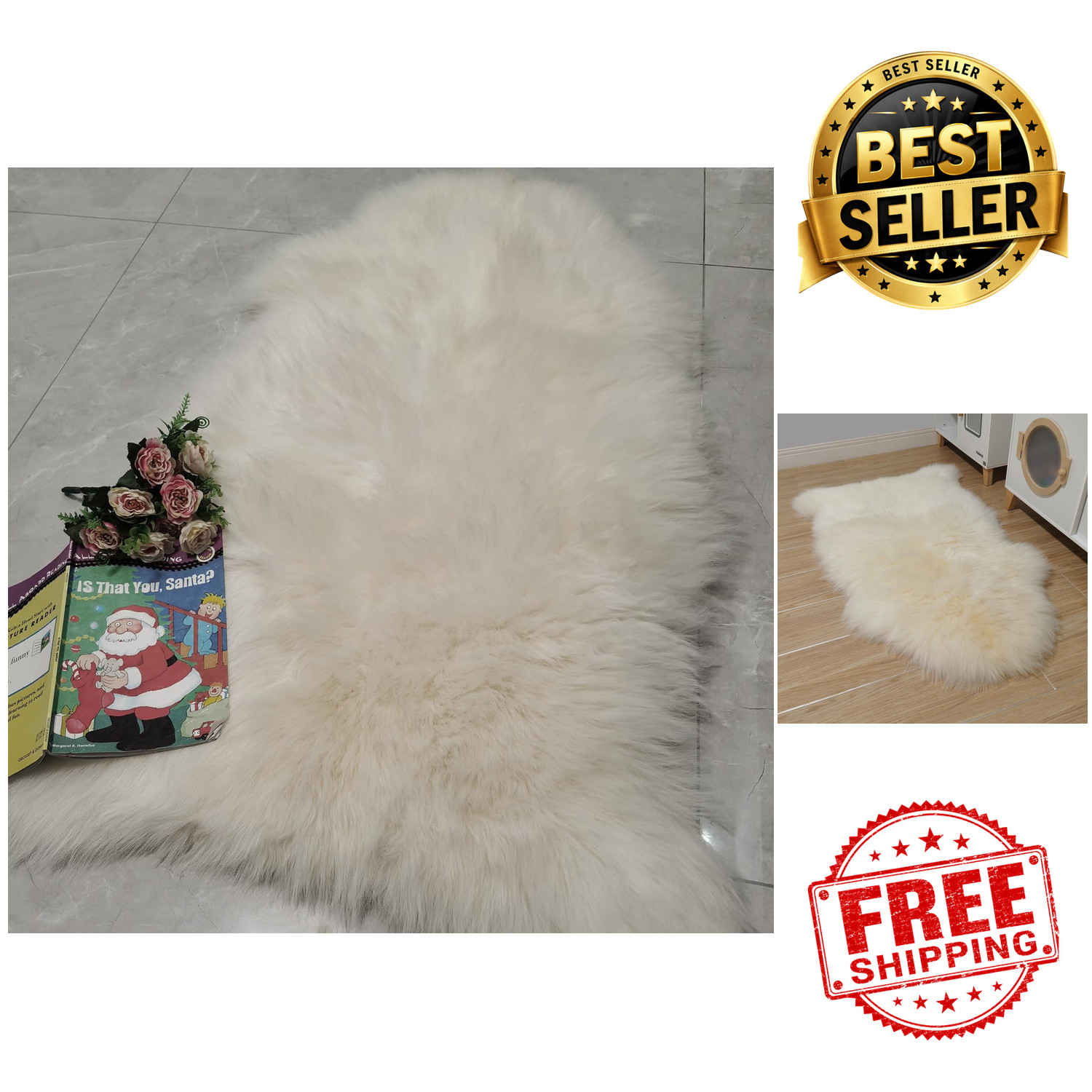Sheepskin Rug 2×3 ft Genuine Australian Lambskin Natural White Single Pelt Soft