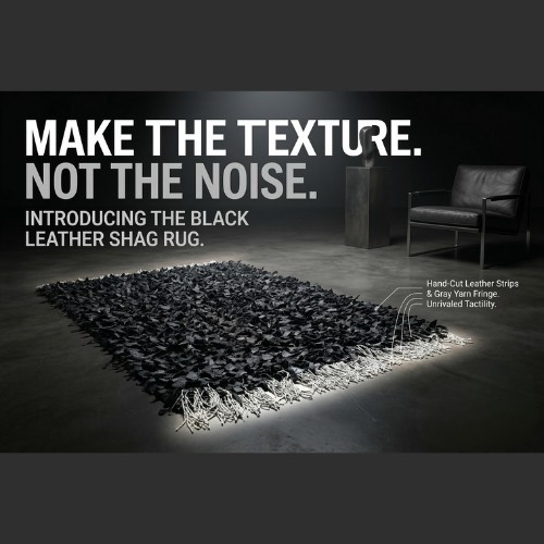 Luxury Genuine Leather Shag Rug – Hand-Finished Designer Floor Decor14-43