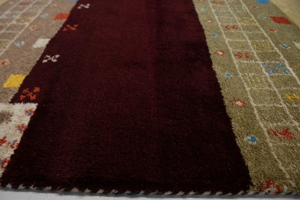 Handmade Multicolored Stripes Indo-Gabbeh Oriental Rug Wool Carpet 5’5X8’4 ft