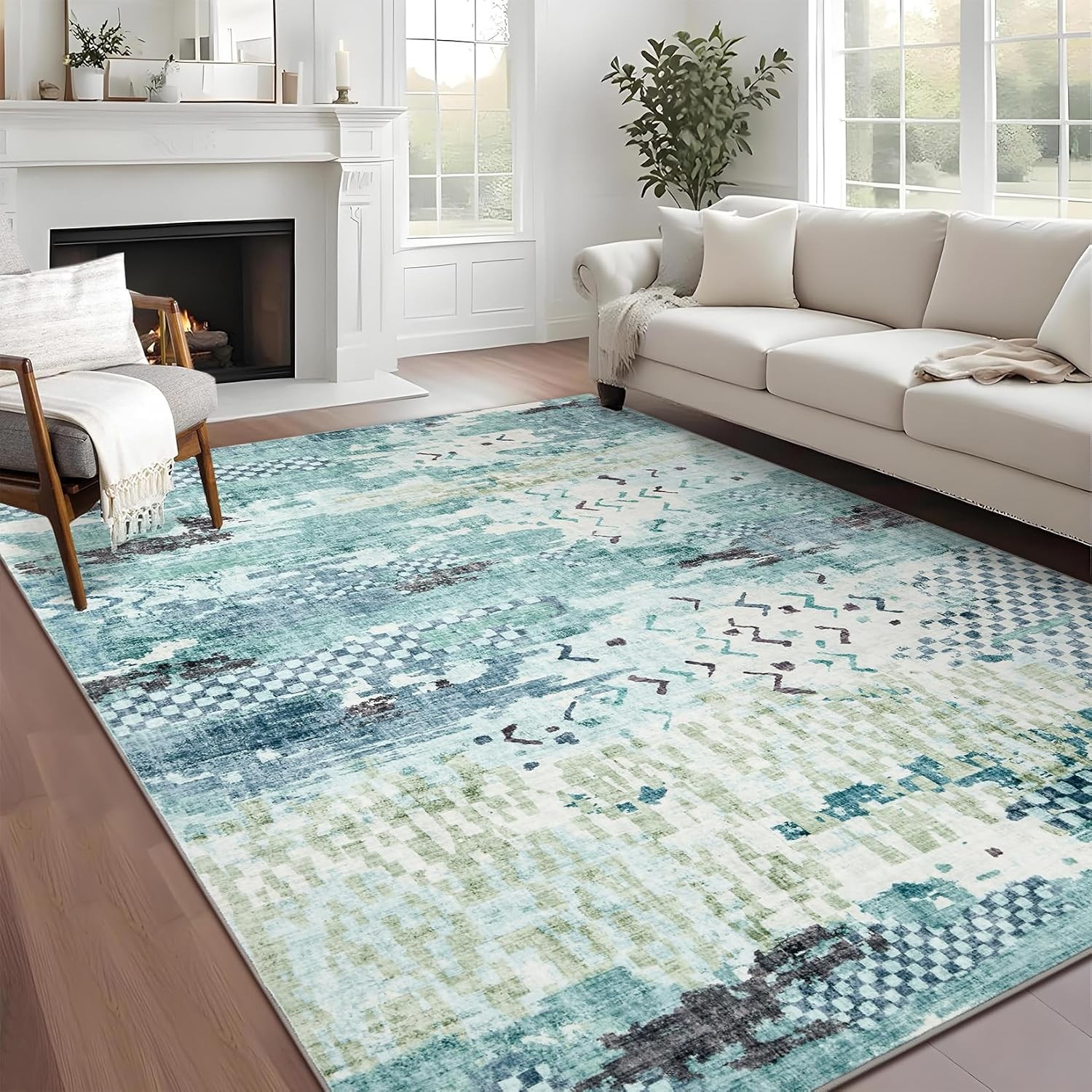 Modern Abstract Tribal 8×10 ft Washable Area Rug Non Slip Living Bedroom Nursery
