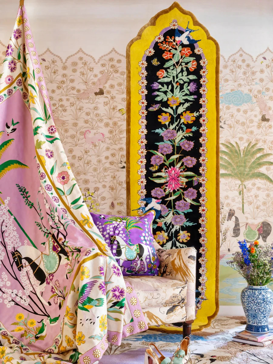 Wendy Morrison Mughal Flower Show Hand-Tufted Wool Runner Designer Floral Rug