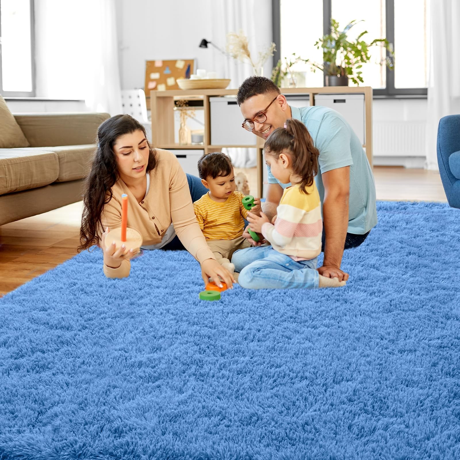 New Mugorn 5×7 Rugs for Living Room, Blue Large Fluffy Area Bedroom, Soft Carpet