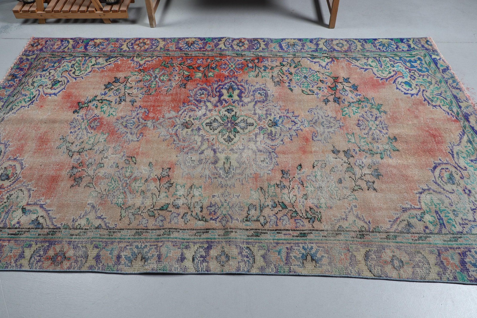 Vintage Large Rug, 5,3×8,4 ft Turkish Rug, Red Wool Rug