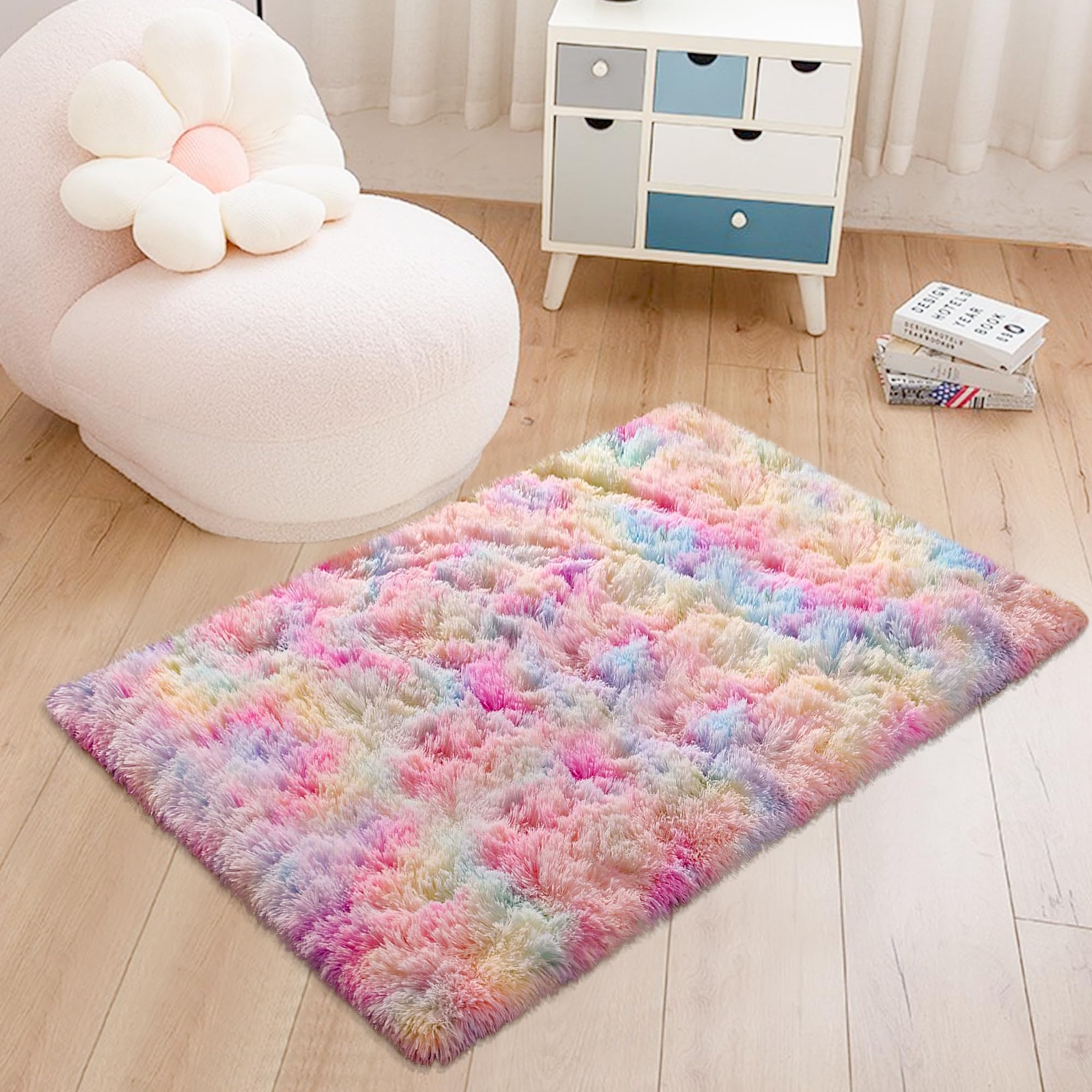 2×3 Small Area Rug Unicorn Rainbow Rugs for Girls Bedroom Soft Fluffy Shag Fu…