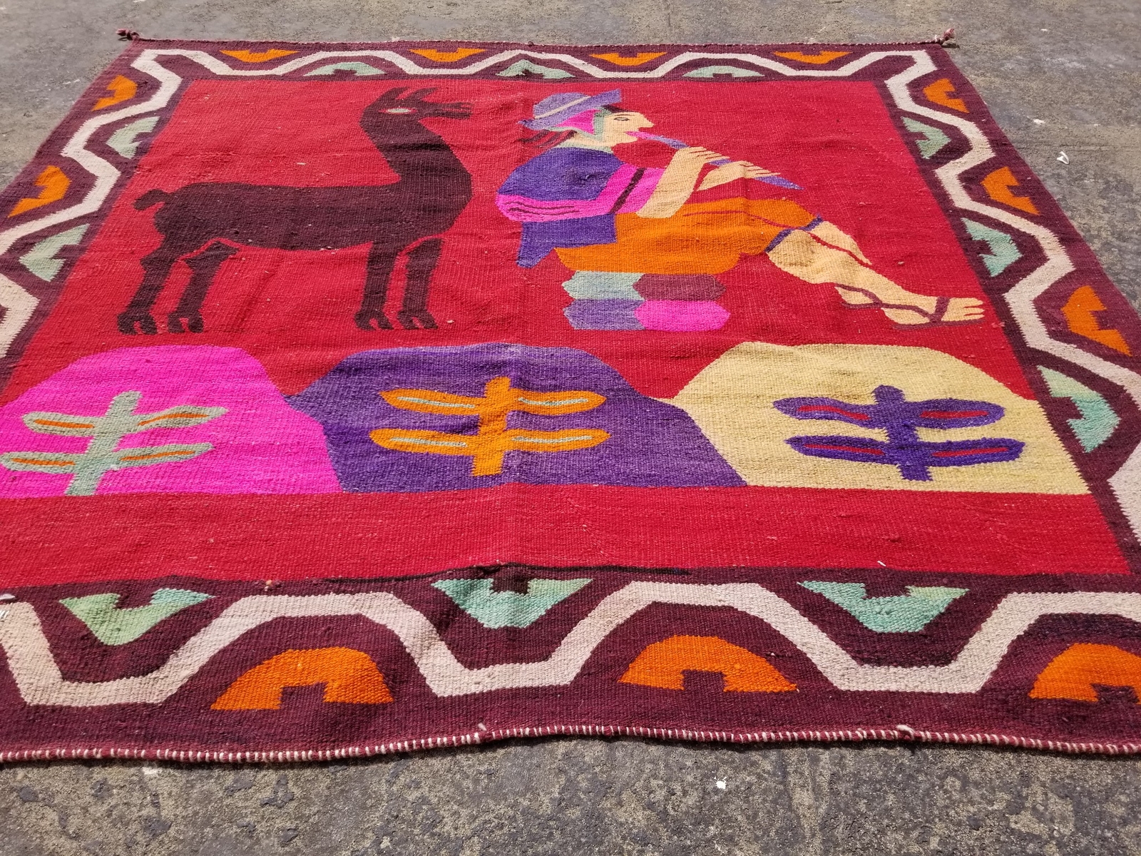 Vintage Traditional Handmade Peruvian Textile Wall Hanging/Rug 78×74 inches
