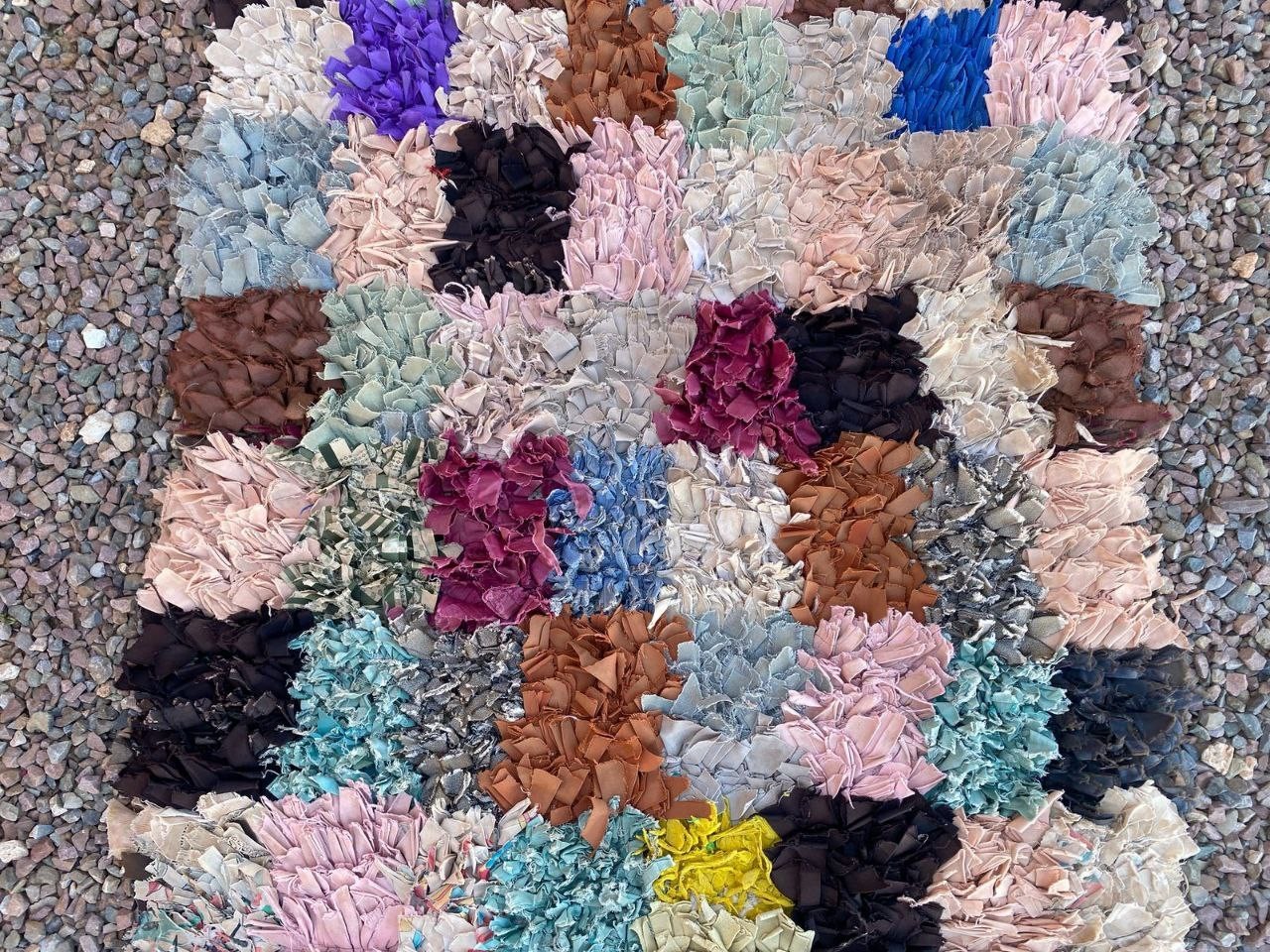 Moroccan Boucherouite Vintage Berber Rug, Unique Checketed Home Rug 2’6×7’5 ft