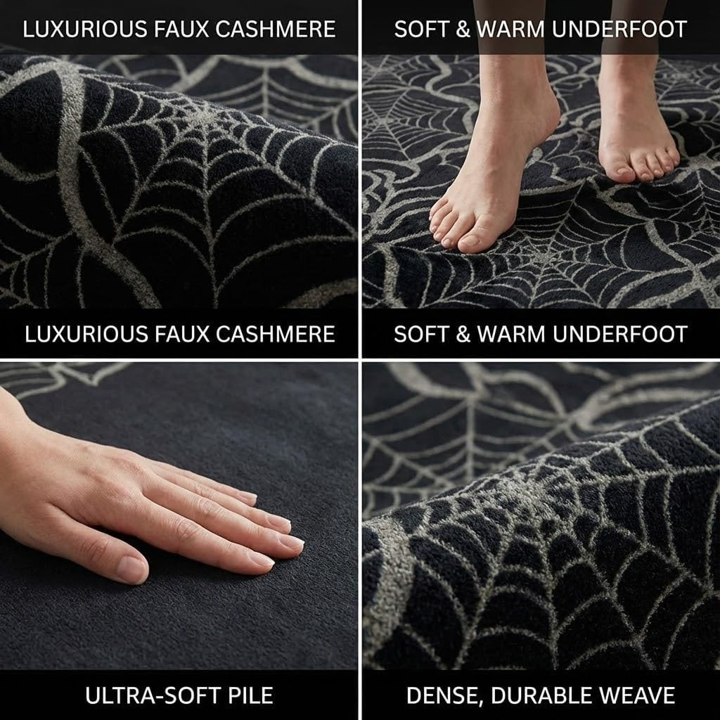 Gothic Black Spider Web 5×7 Area Rug – Machine Washable, Non-Slip, Lightweight
