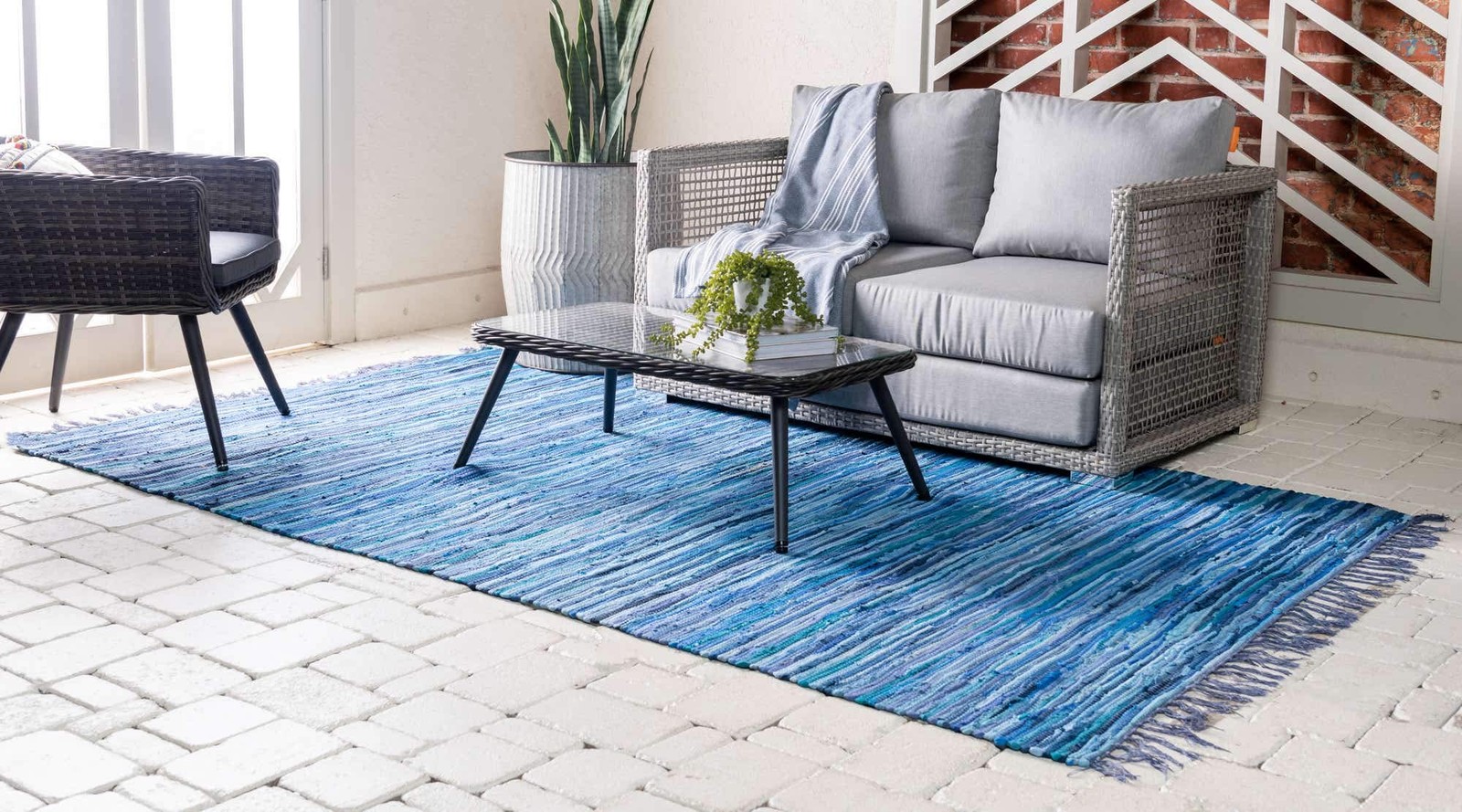 Unique Loom Chindi Cotton Collection Soft Hand Woven Natural Fiber Striped Area