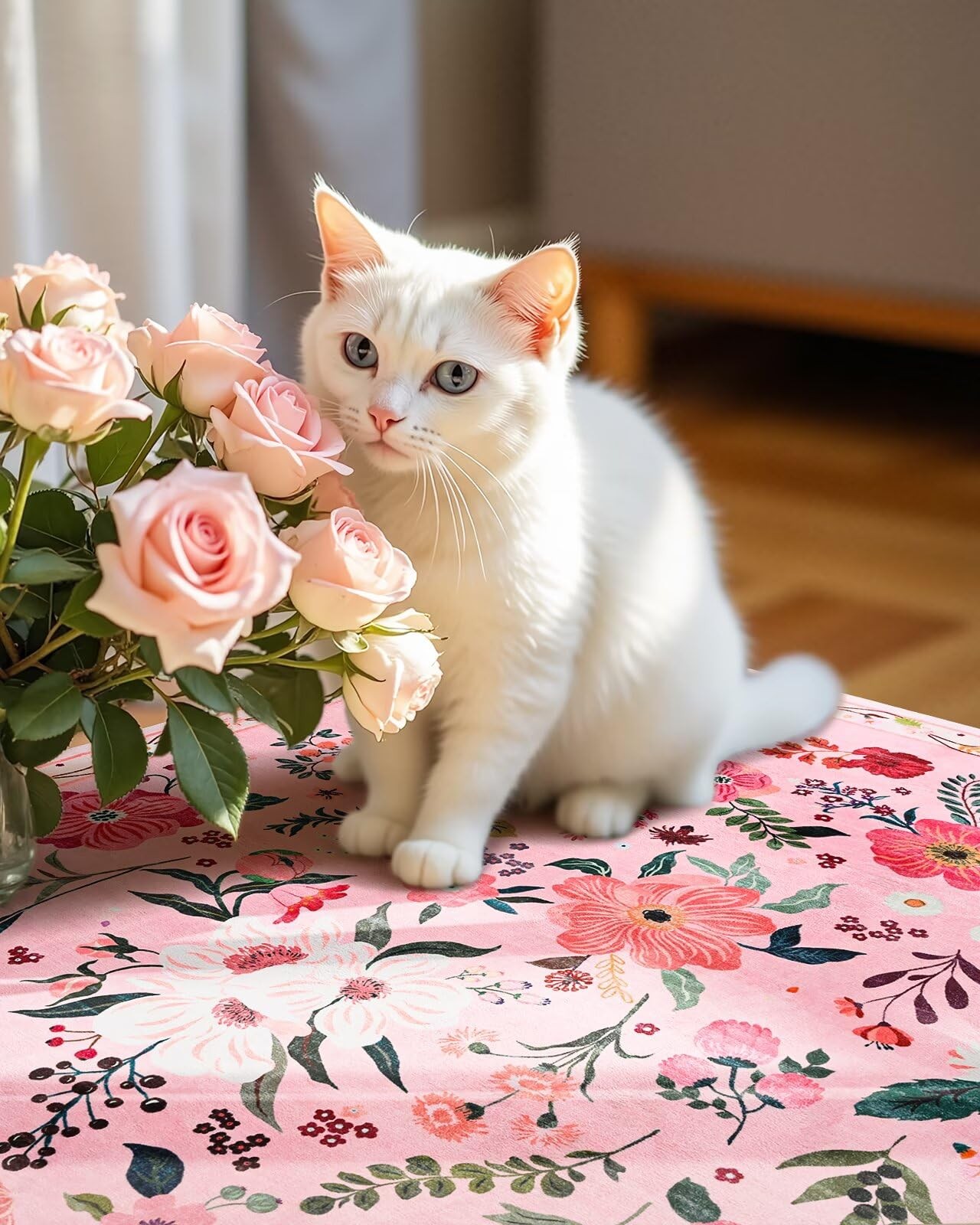 New Macgace 5×7 Pink Floral Rug for Living Room, Machine Washable Area Rugs with