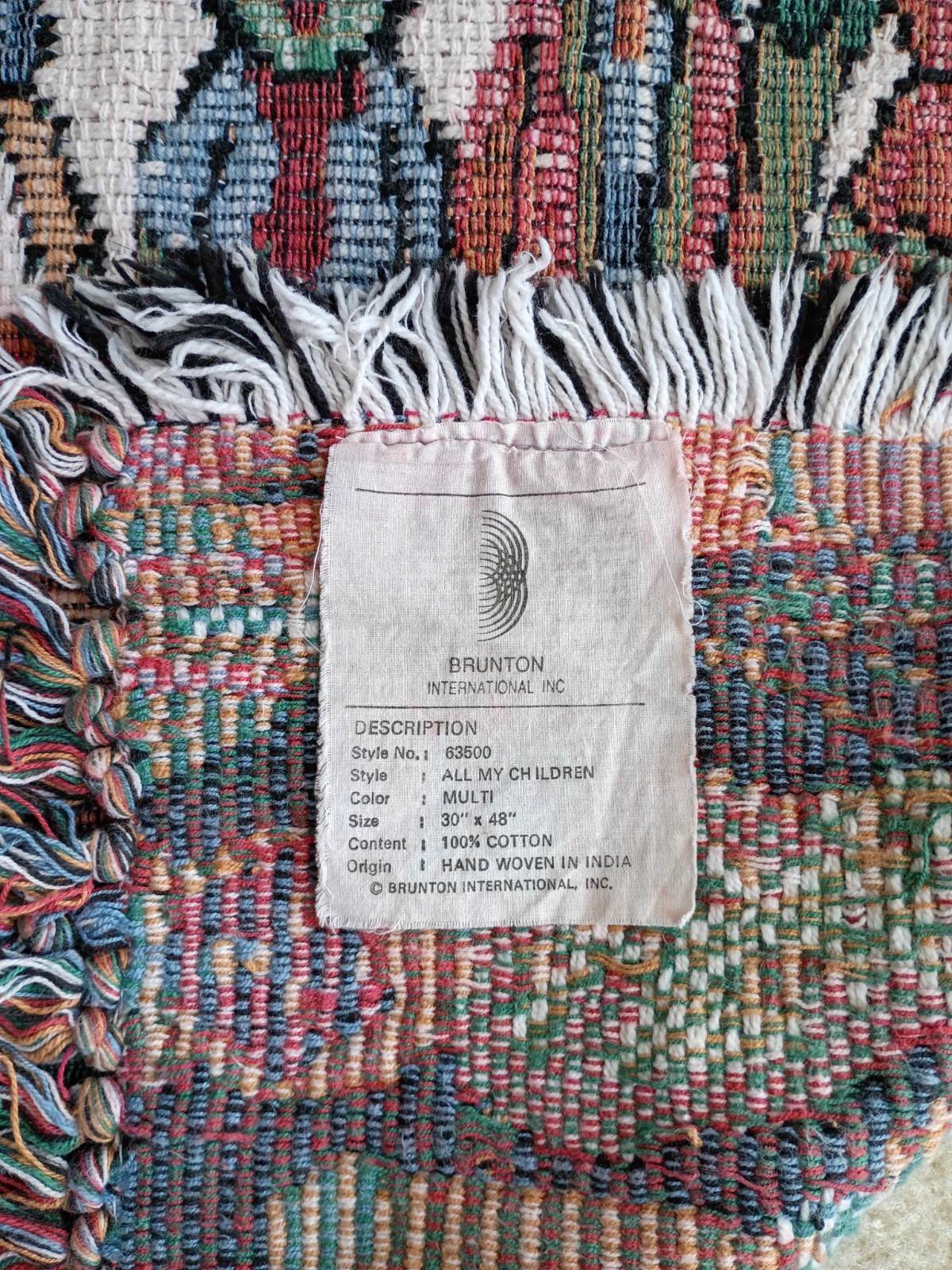 Hand woven cotton throw rug * 30 in. x 48 in. * Made in India
