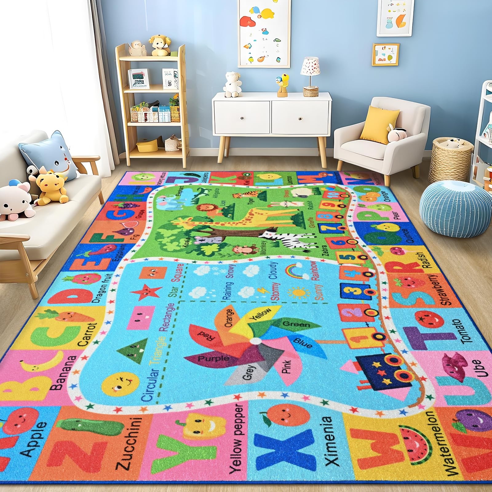 Kids Rug for Playroom, 3×5 ABC Educational Carpet for Classroom, Fun Alphabet