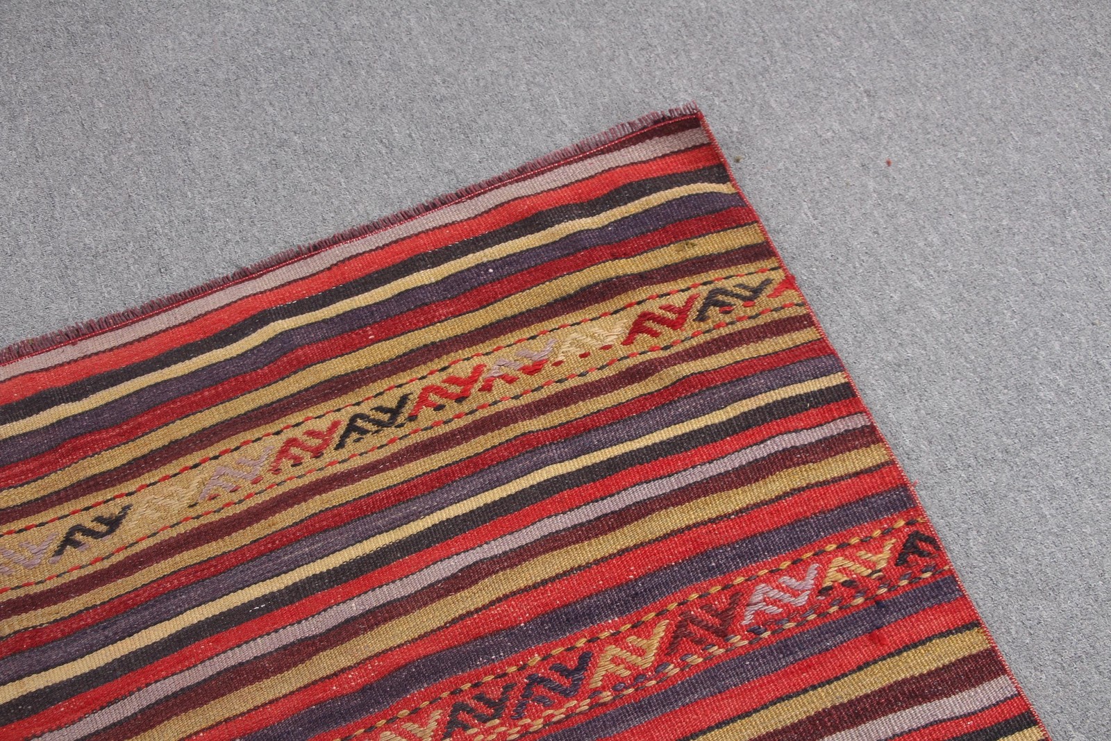 Turkish Rug, 4,6×11,2 ft Large Vintage Rug, Kilim Red Green Oriental Rug