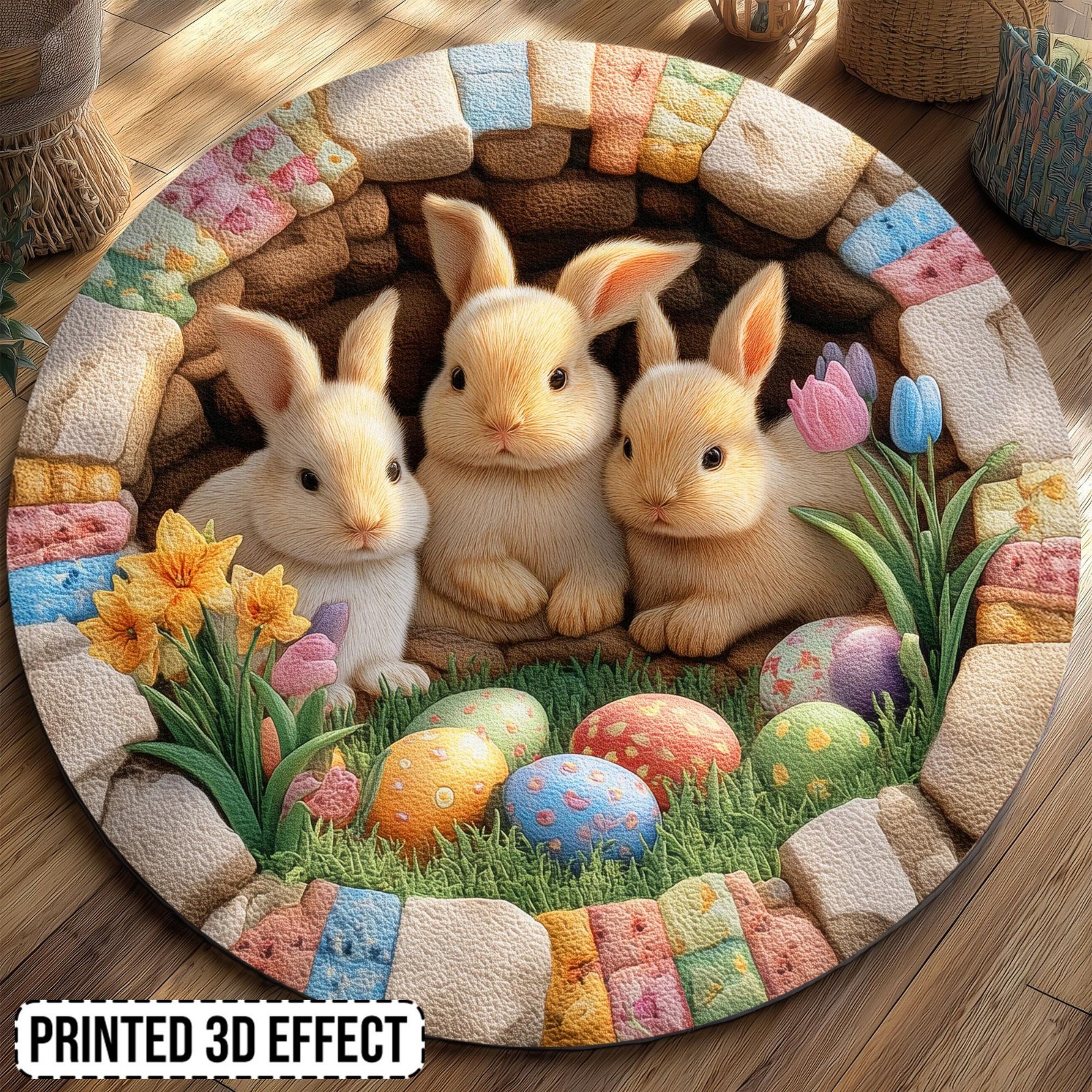 Easter Bunny Round Area Rug Cute Rabbit Nursery Spring Holiday Home Decor