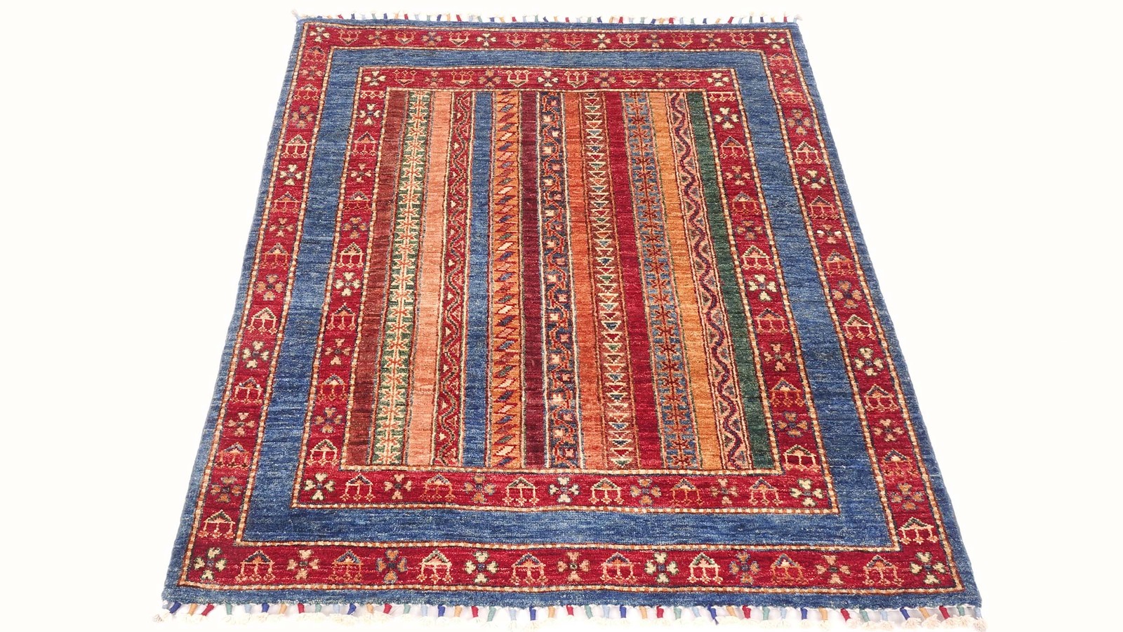 Afghan Khorjin Shaal Carpet 100×150 Hand-knotted Blue Stripes Orient