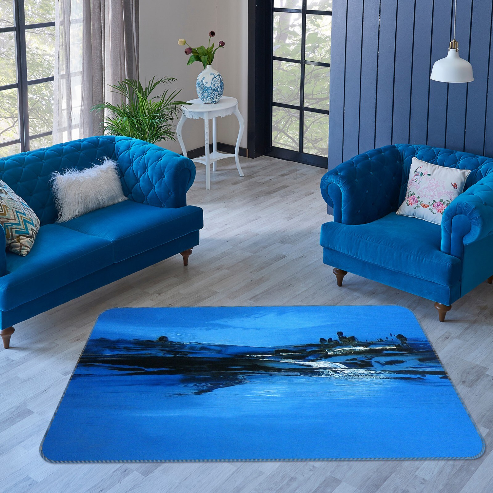 3D Blue Oil Painting ZHUA816 Game Non Slip Rug Mat Photo Carpet Amy