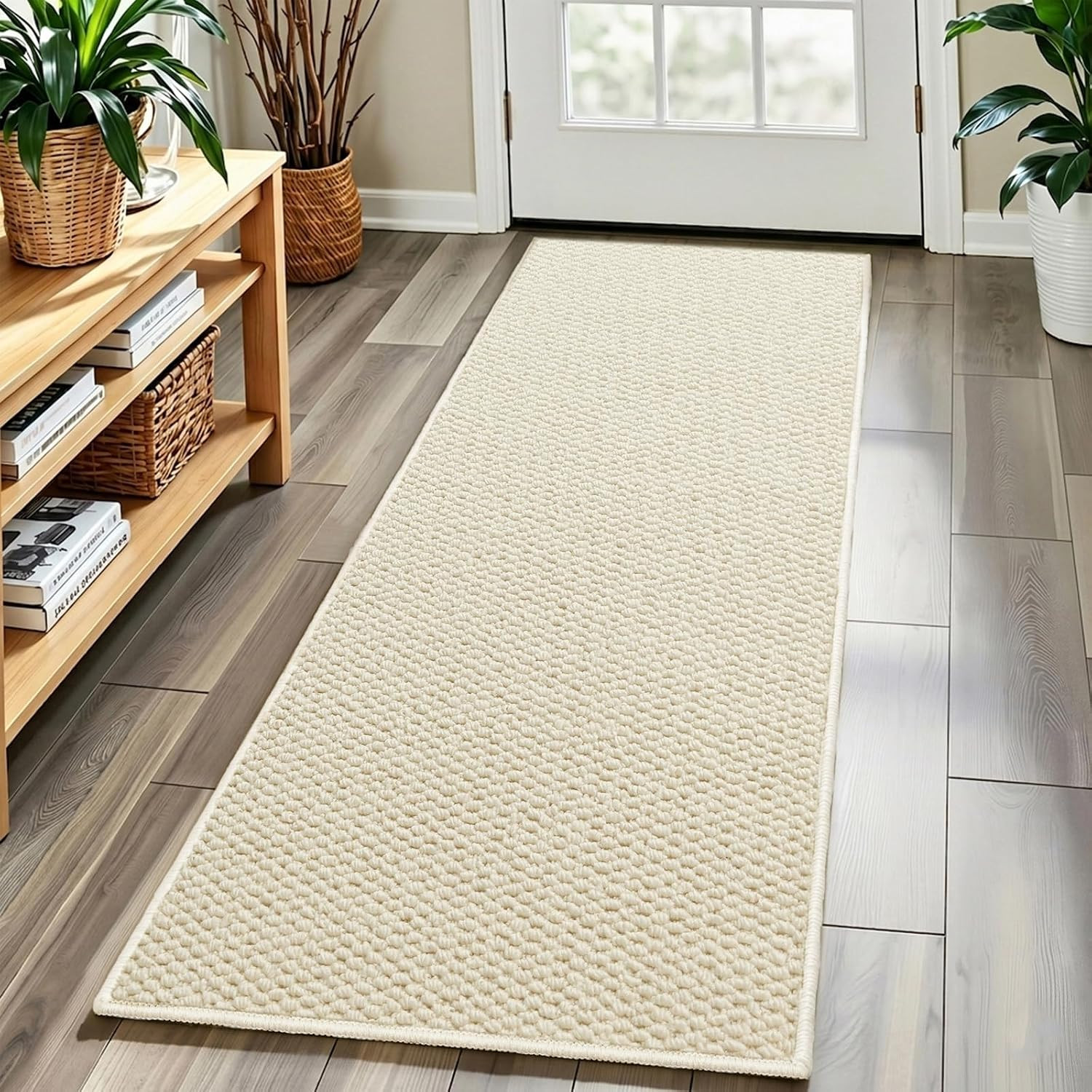 Faux Jute Rug Runner 2’X6′, Washable & Non-Slip, White | 0.27″ Low Pile Hallway