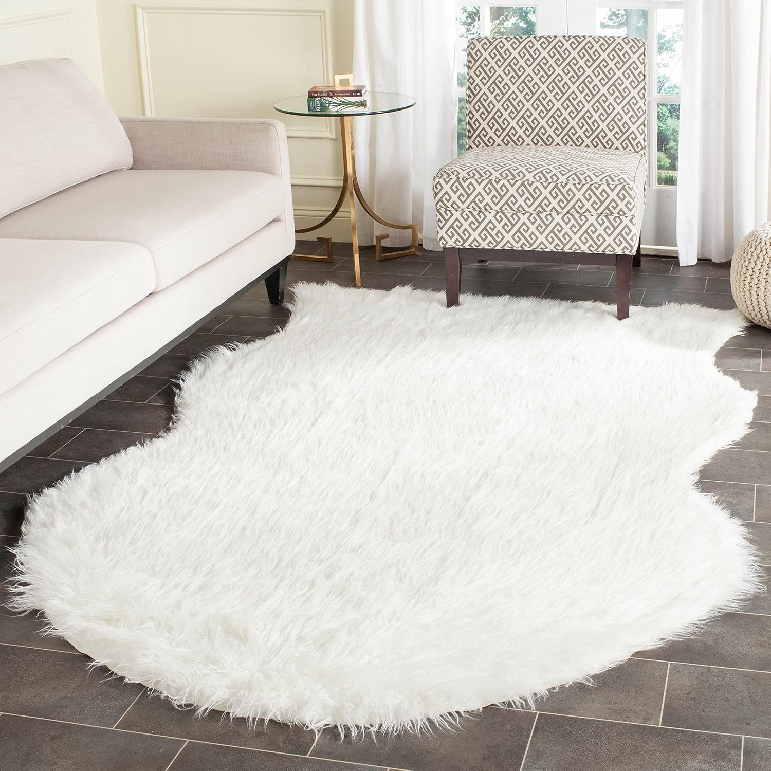 Faux Sheep Skin Collection Area Rug – 6′ X 9′, Ivory, Silken Glam Design, Non-Sh